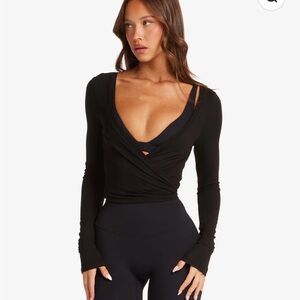 Crop Shop Boutique Black Long Sleeve Wrap Top